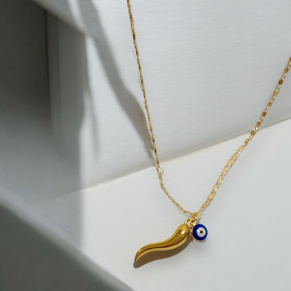 Goldfilled Evil Eye Italian Horn pendants necklace
